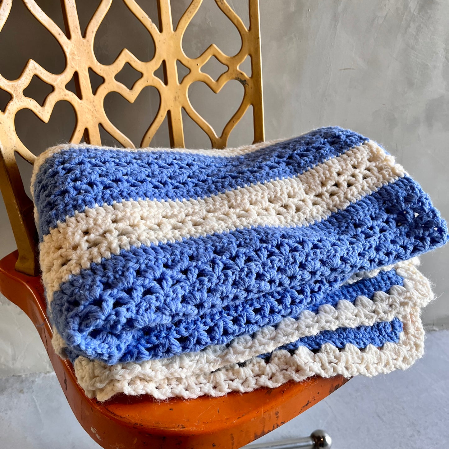 【USA vintage】グラニーブランケット マリンカラー