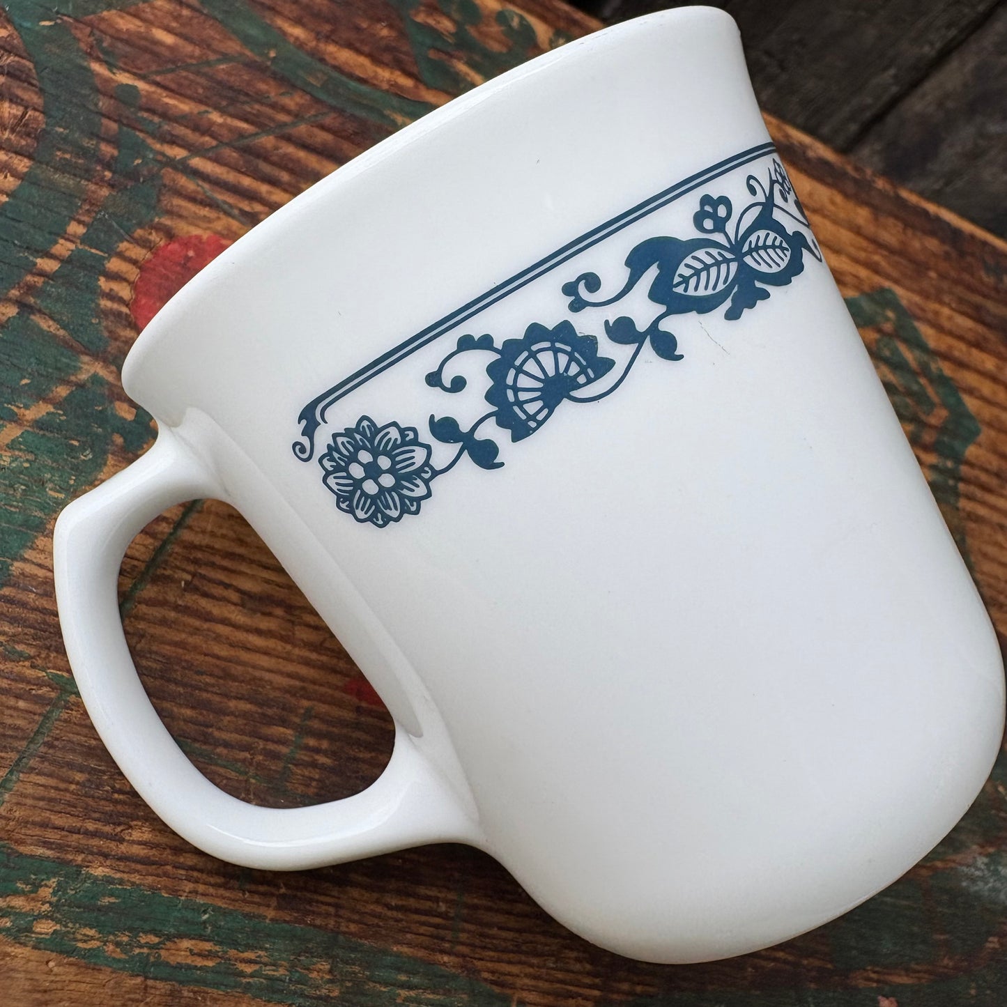 【1960s-1970s USA vintage】CORNING mugcup OLD TOWN BLUE