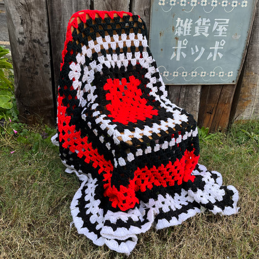 【USA vintage】granny blanket red × black ×white