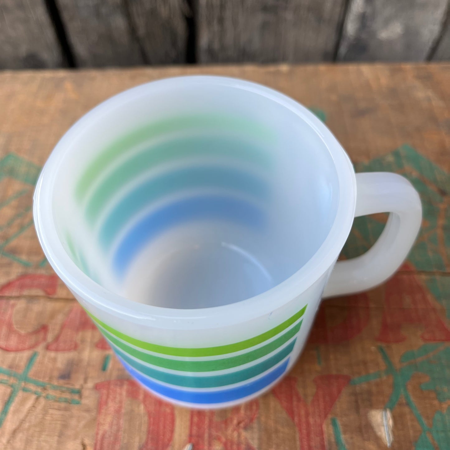【USA vintage】GLASBAKE Rainbow Stripe Mugcup (blue)