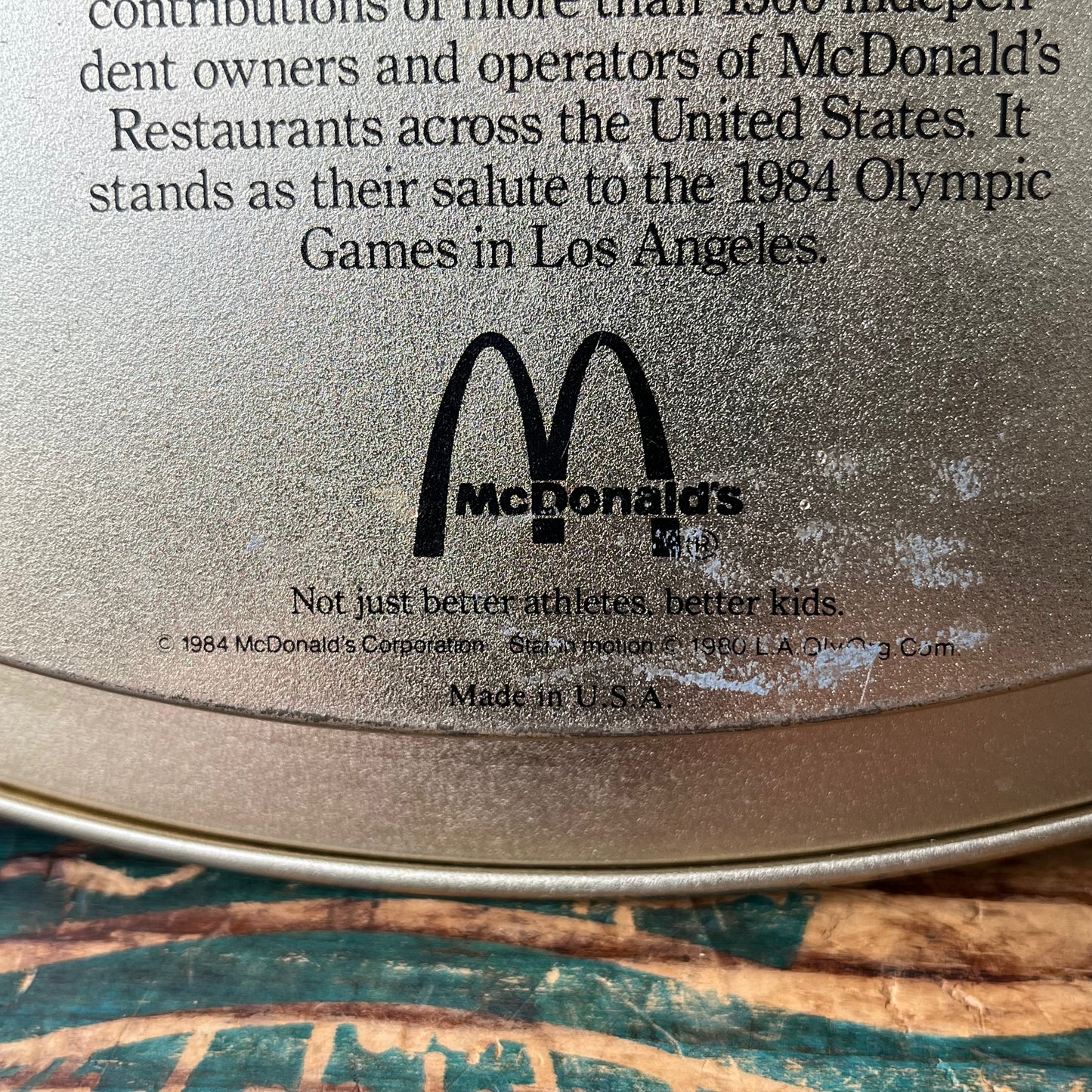 【USA vintage】80s Los Angeles Olympic × McDonald Oval Tin Plate (swimming )