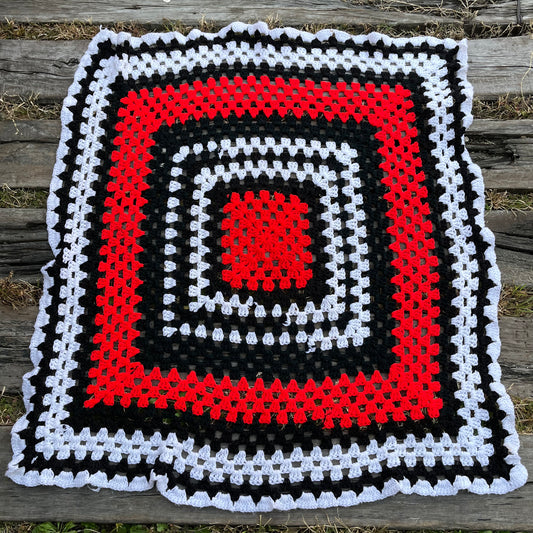 【USA vintage】granny blanket red × black ×white