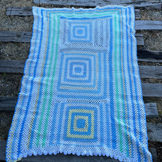 【USA vintage】Granny Blanket Pastel Blue Square