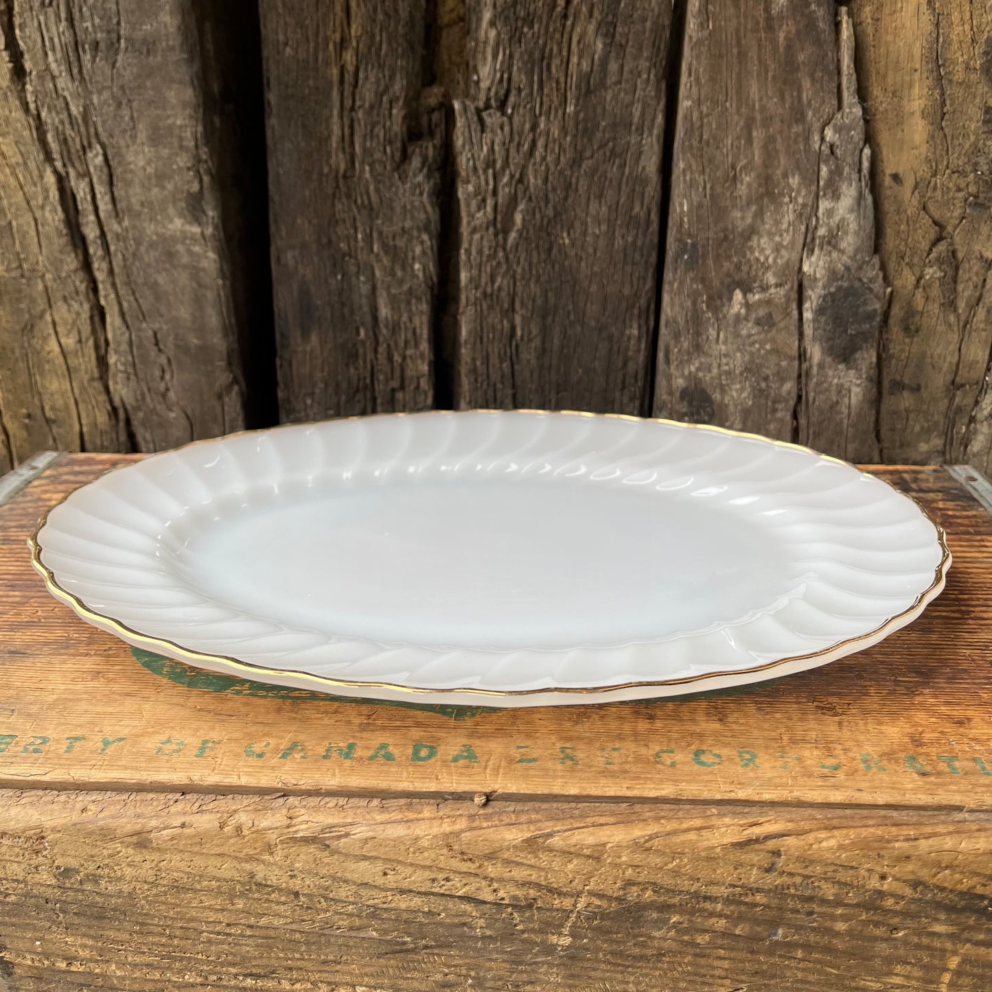 【USA vintage】ANCHOR HOCKING Gold Rim Oval Plate