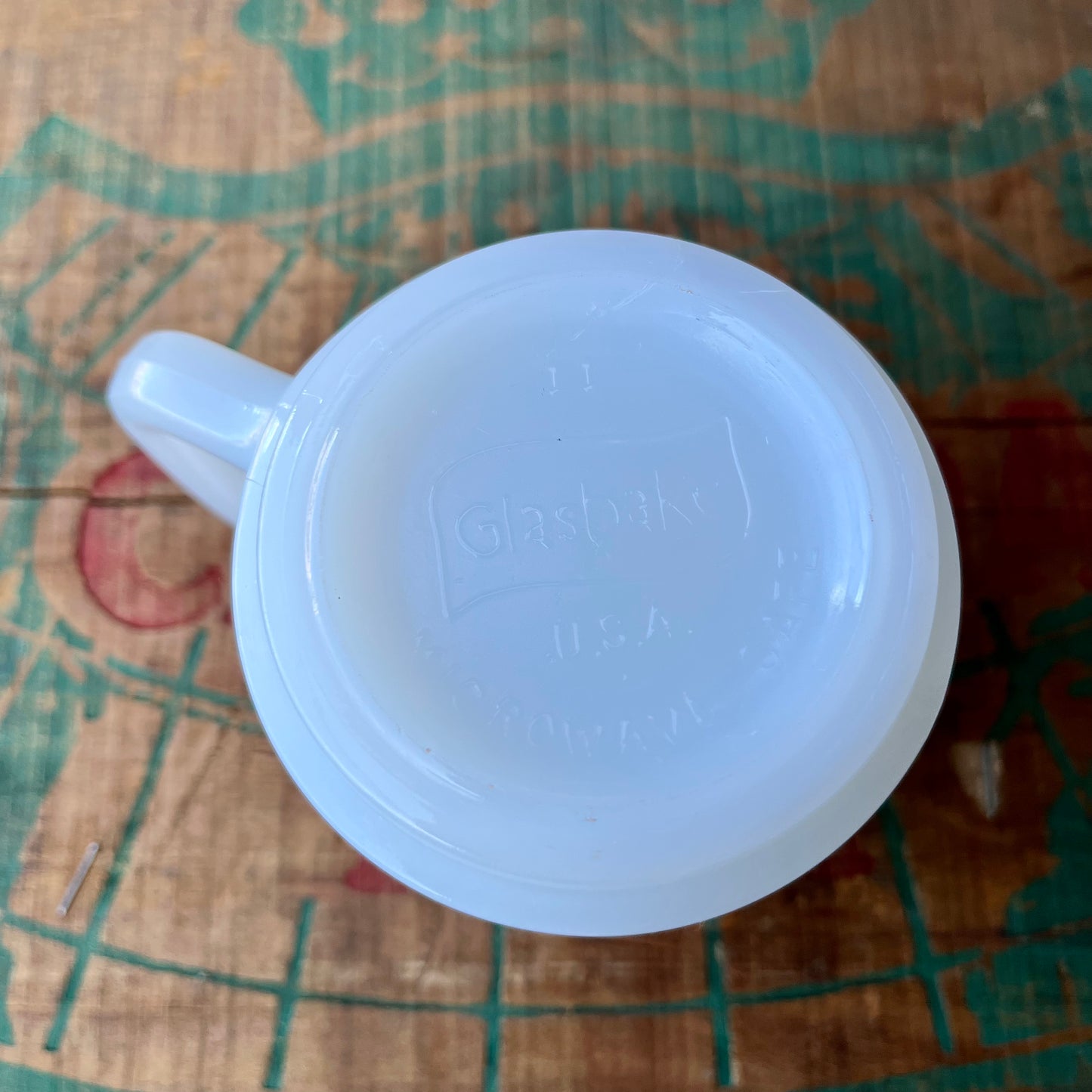 【USA vintage】GLASBAKE Rainbow Stripe Mugcup (blue)