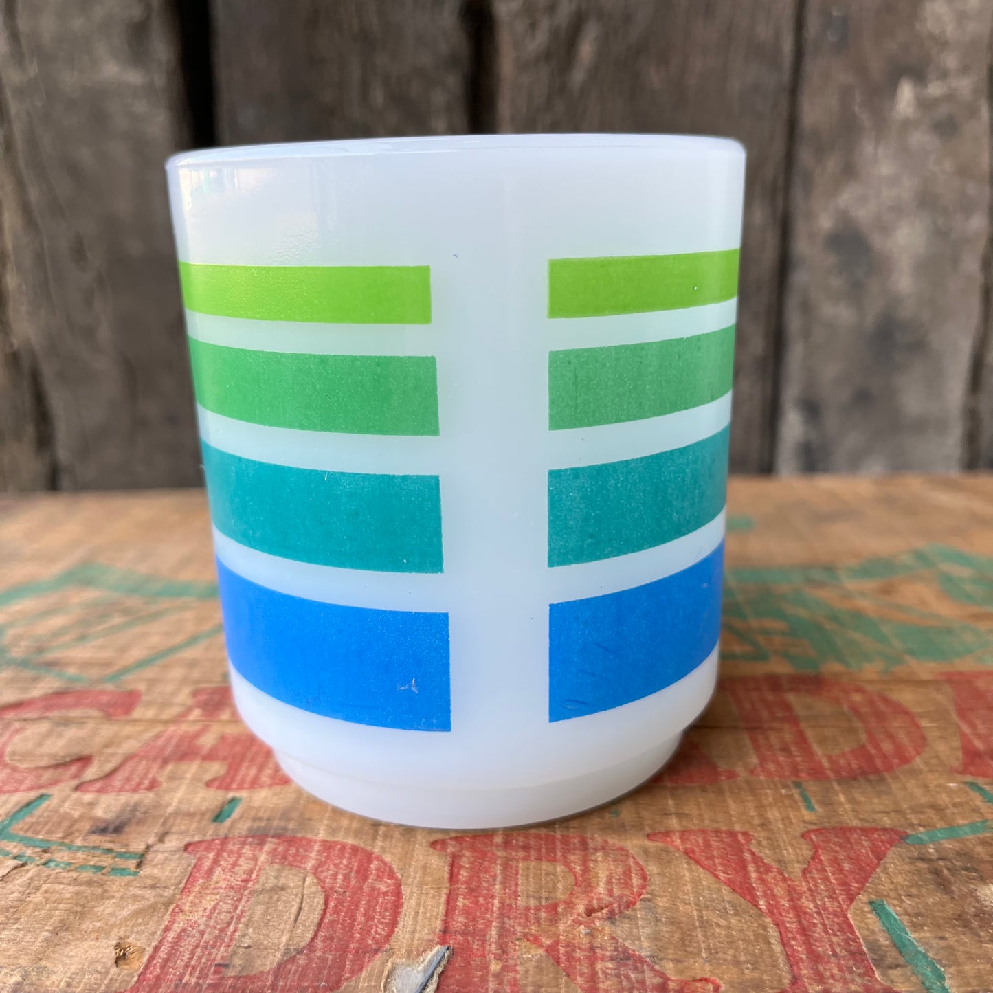 【USA vintage】GLASBAKE Rainbow Stripe Mugcup (blue)