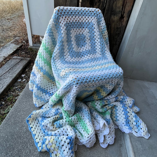 【USA vintage】Granny Blanket Pastel Blue Square