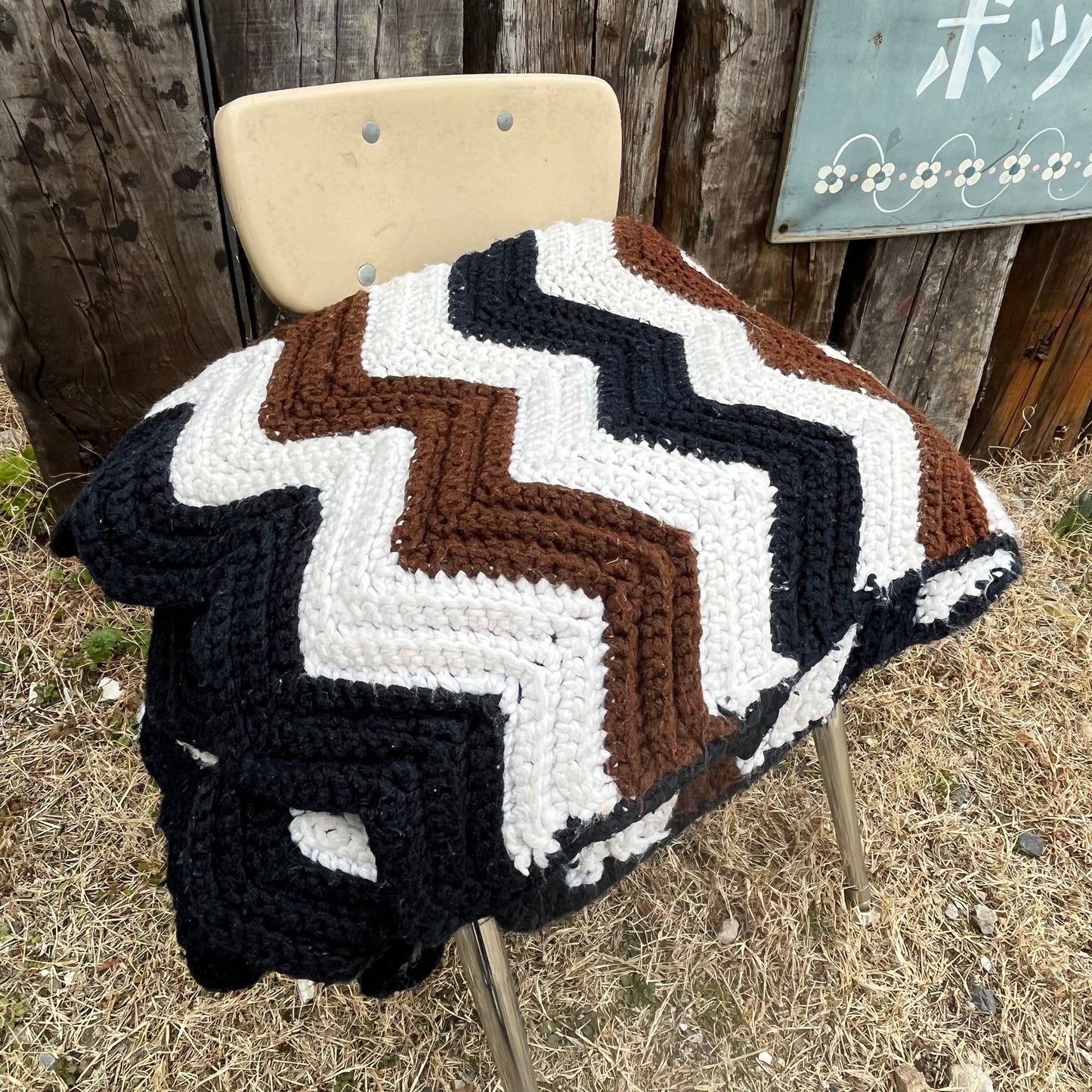 【USA vintage】Granny Blanket brown ×white