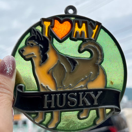 【USA vintage】stained glass ornament HUSKY