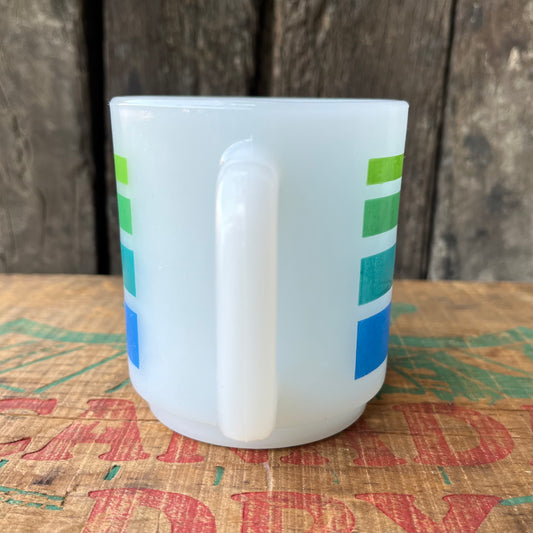 【USA vintage】GLASBAKE Rainbow Stripe Mugcup (blue)
