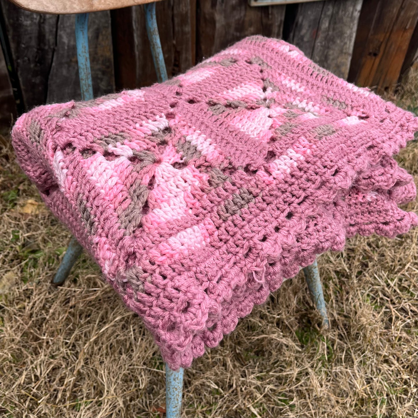 【USA vintage】granny blanket pink × gray