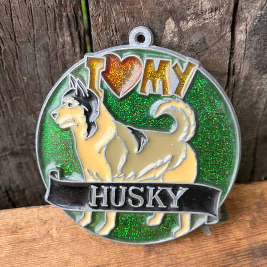 【USA vintage】stained glass ornament HUSKY