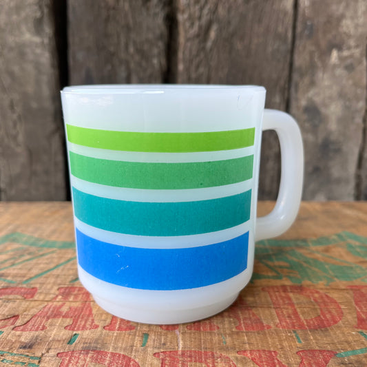 【USA vintage】GLASBAKE Rainbow Stripe Mugcup (blue)