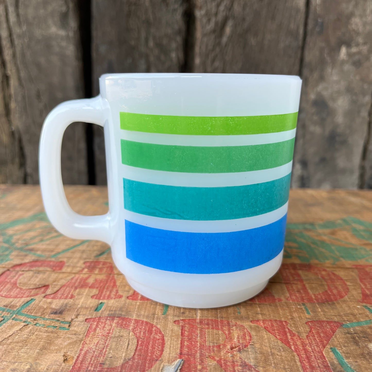 【USA vintage】GLASBAKE Rainbow Stripe Mugcup (blue)
