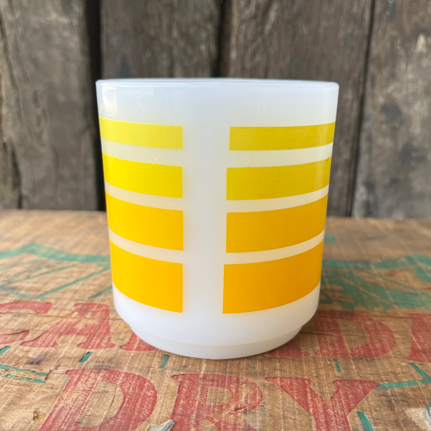 【USA vintage】GLASBAKE Rainbow Stripe Mugcup (yellow )