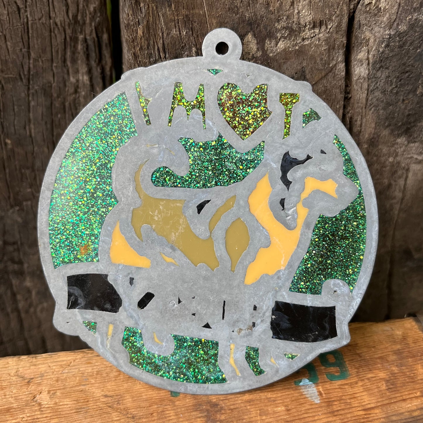 【USA vintage】stained glass ornament HUSKY