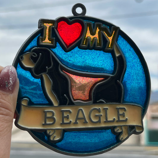 【USA vintage】stained glass ornament BEAGLE