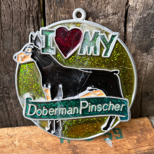 【USA vintage】stained glass ornament Doberman Pinscher