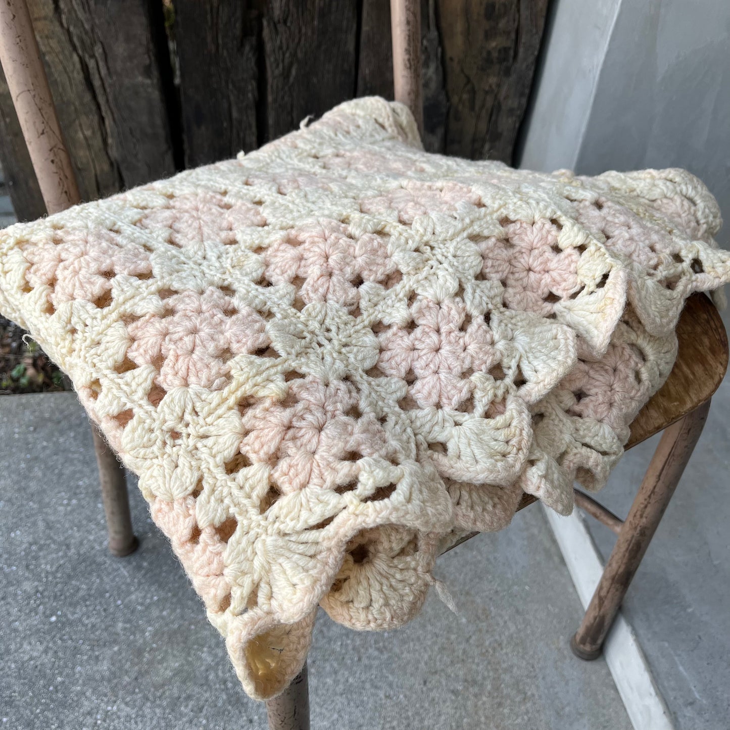 【USA vintage】Granny Blanket Ivory×Pink