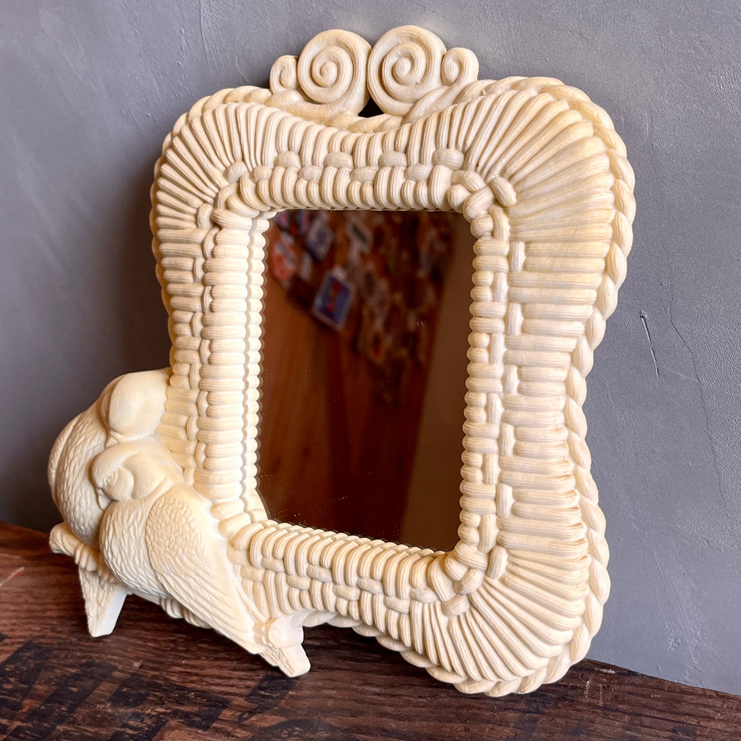 【USA vintage】70s Mirror White Doves Love Birds Couple
