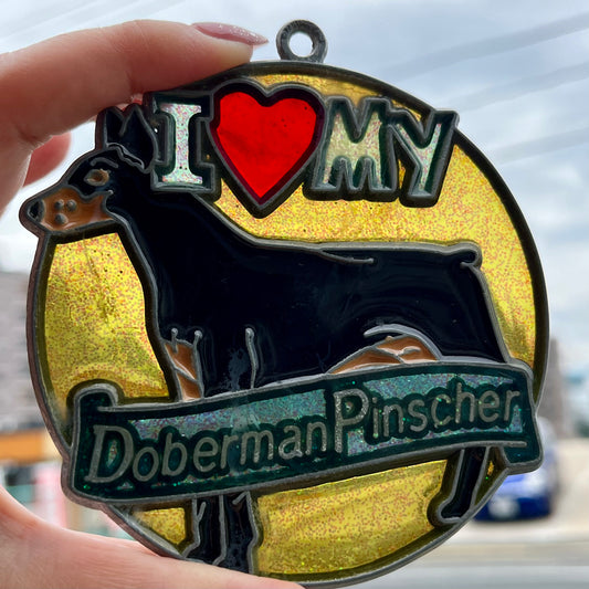【USA vintage】stained glass ornament Doberman Pinscher