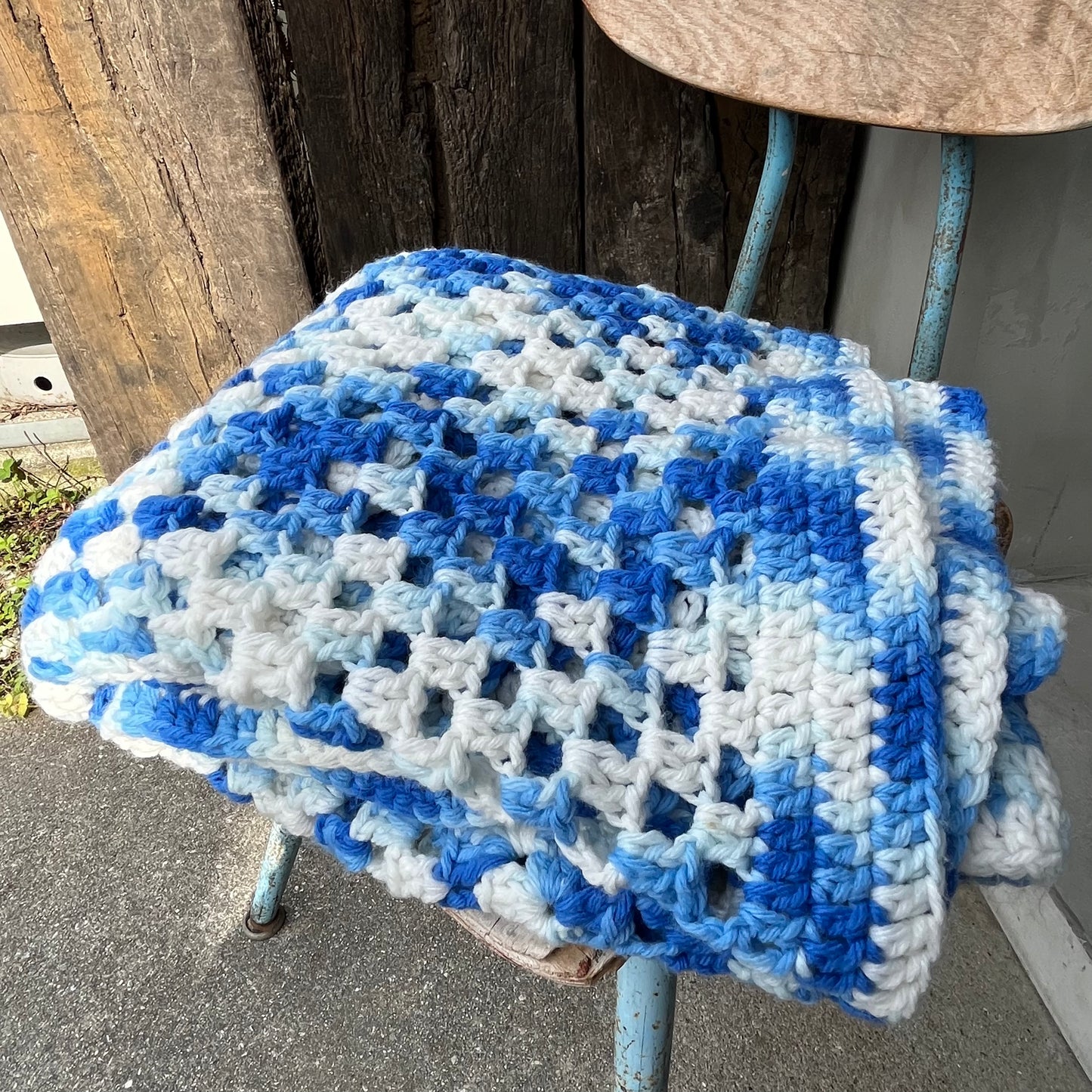 【USA vintage】Granny Blanket blue × white