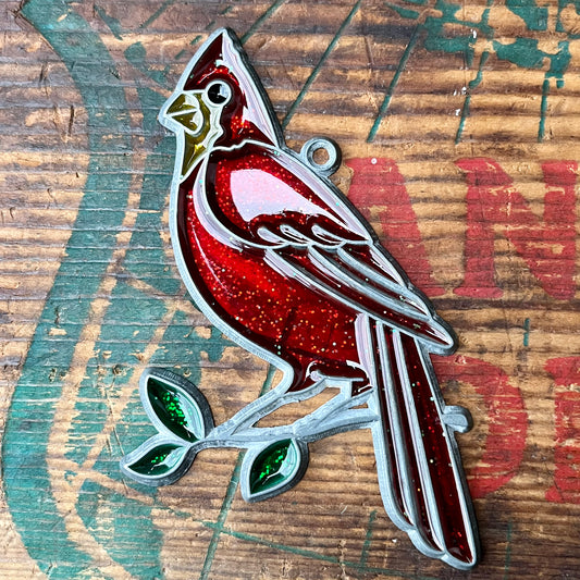 【USA vintage】stained glass Cardinal