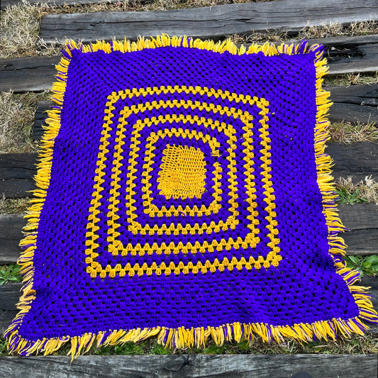 【USA vintage】granny blanket purple ×yellow square