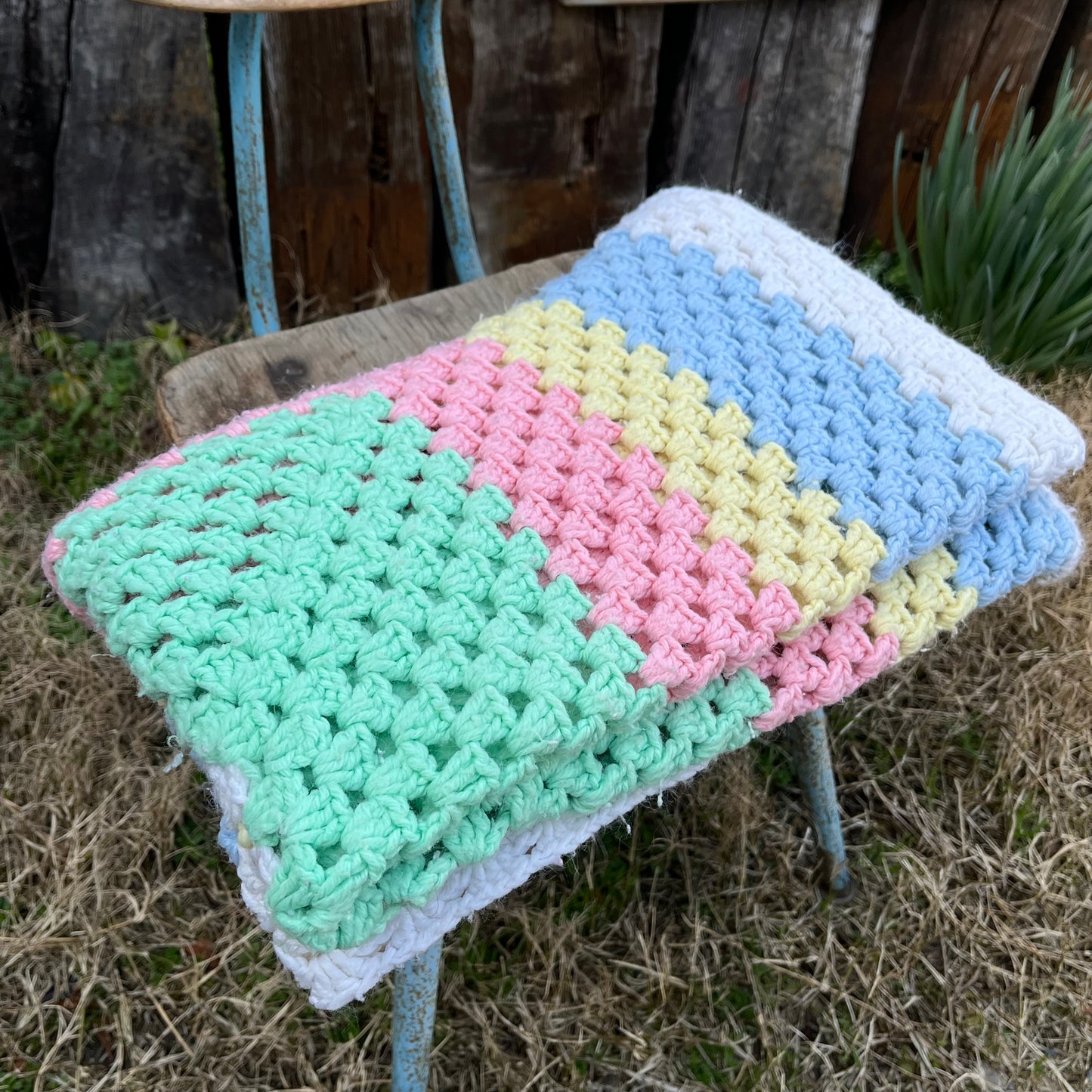 【USA vintage】granny blanket Pastel Square