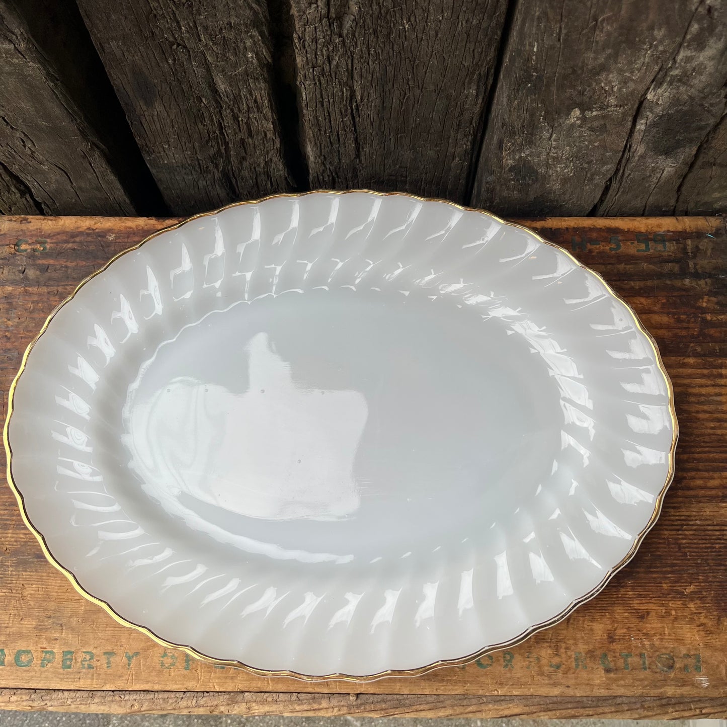 【USA vintage】ANCHOR HOCKING Gold Rim Oval Plate