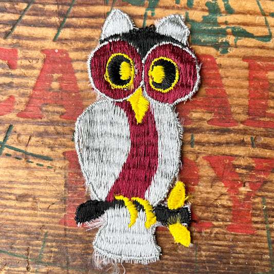 【USA vintage】ワッペン Owl gray × red