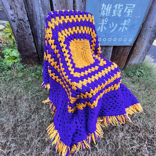 【USA vintage】granny blanket purple ×yellow square