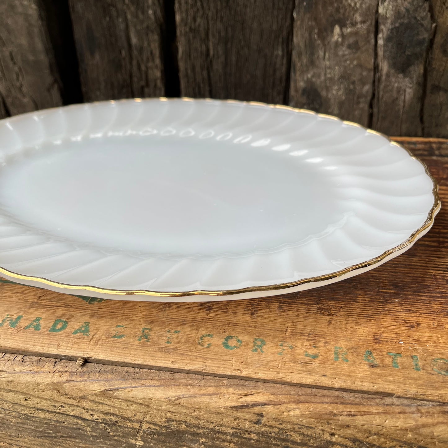【USA vintage】ANCHOR HOCKING Gold Rim Oval Plate