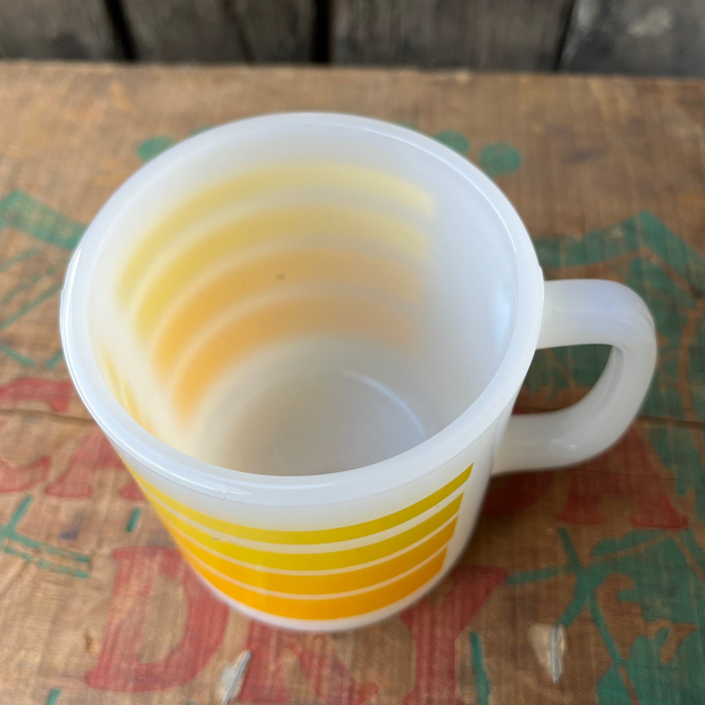 【USA vintage】GLASBAKE Rainbow Stripe Mugcup (yellow )
