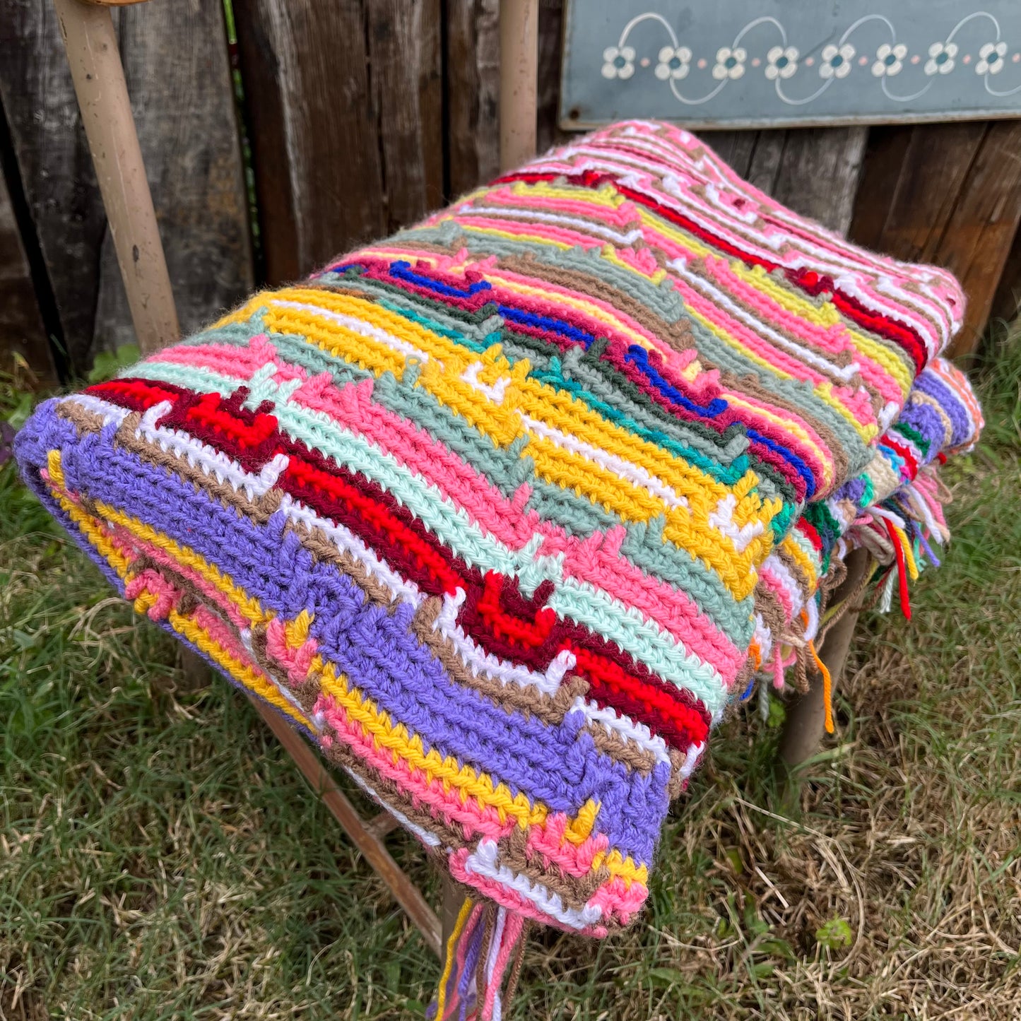 【USA vintage】granny blanket stripe
