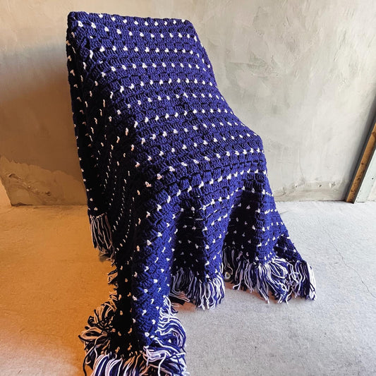 【USA vintage】グラニーブランケット ネイビー×白