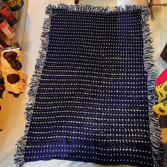 【USA vintage】グラニーブランケット ネイビー×白