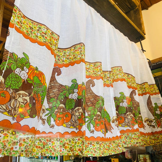 【USA vintage】カフェカーテン 花柄 野菜 きのこ