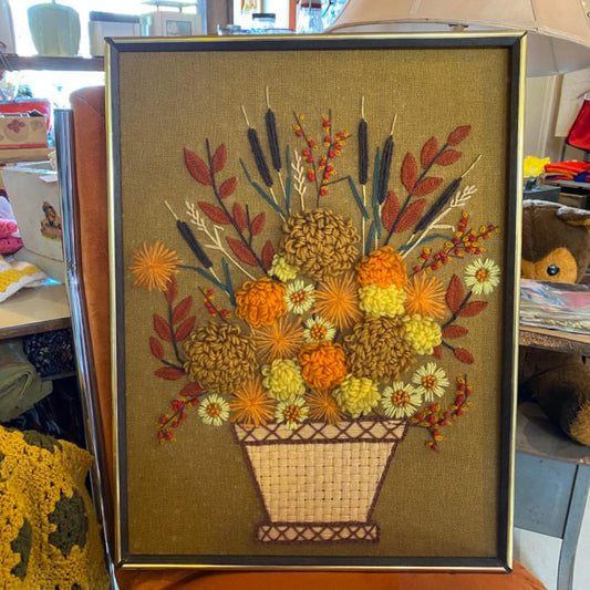 【1960s vintage】flower wall deco 刺繍 絵