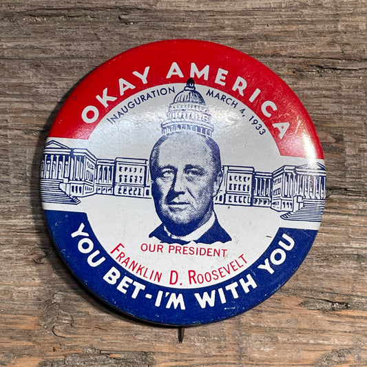 【USA vintage】缶バッジ OKAY AMERICA フランクリン・ルーズベルト