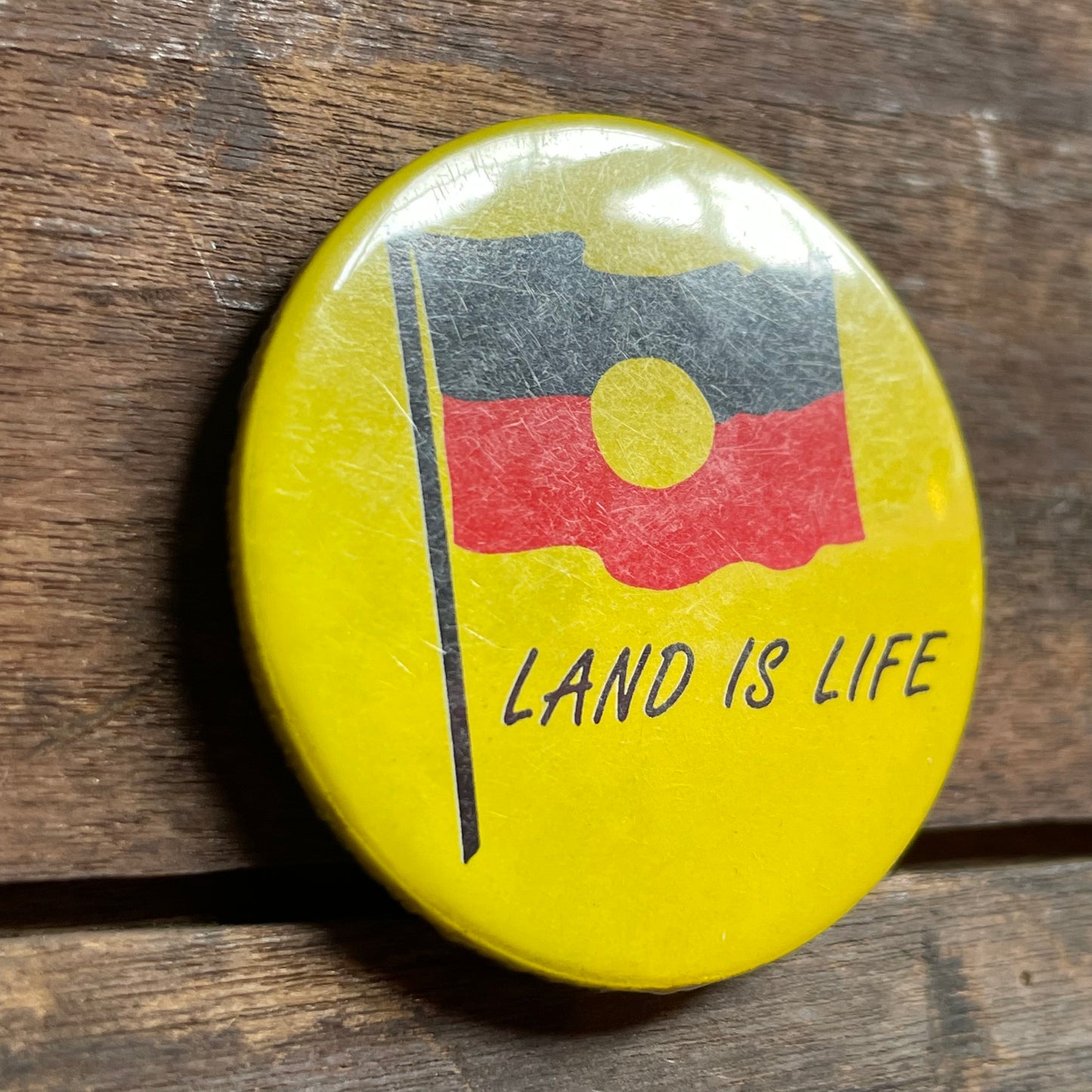 【USA vintage】缶バッジ LAND IS LIFE
