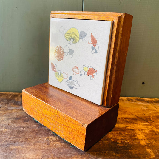 【USA vintage】キノコのタイル 木製 置物 ディスプレイ