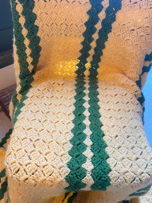 【1970s USA vintage】グラニーブランケット マルチカバー 黄×緑