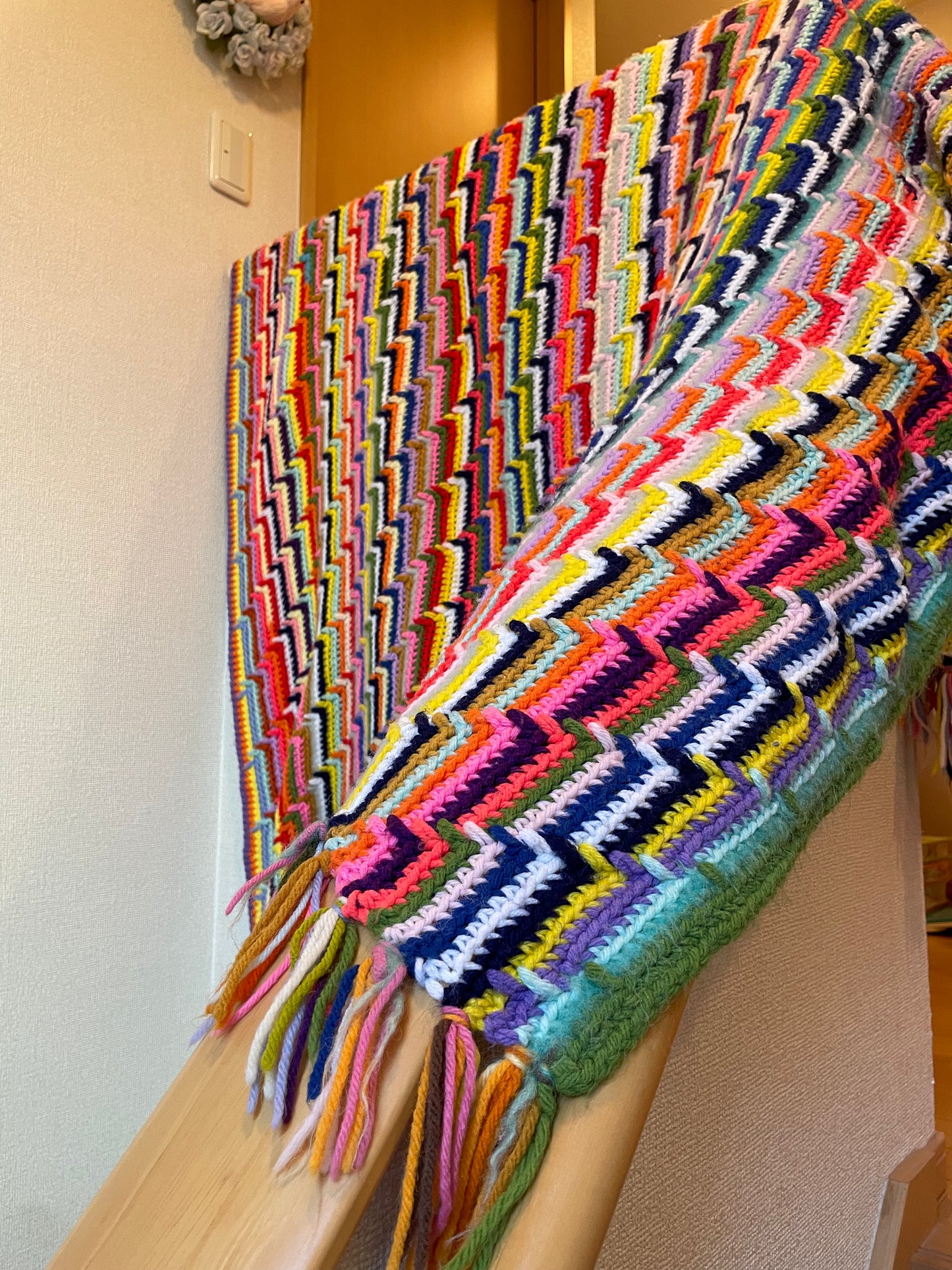 【USA vintage】グラニーブランケット レインボーカラー フリンジつき