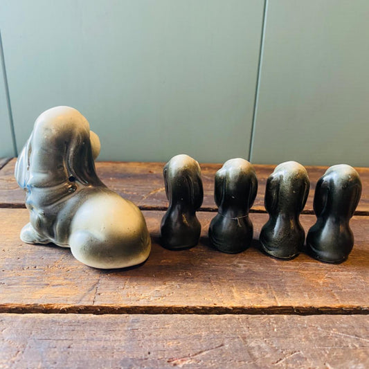 【USA vintage】犬 親子 置物 陶器 5個セット