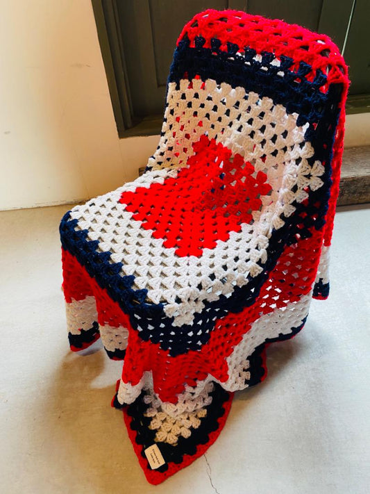 【1970s USA vintage】グラニーブランケット レッド×ホワイト×ネイビー