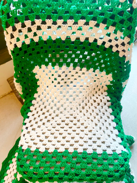 【1970s USA vintage】グラニーブランケット マルチカバー 緑