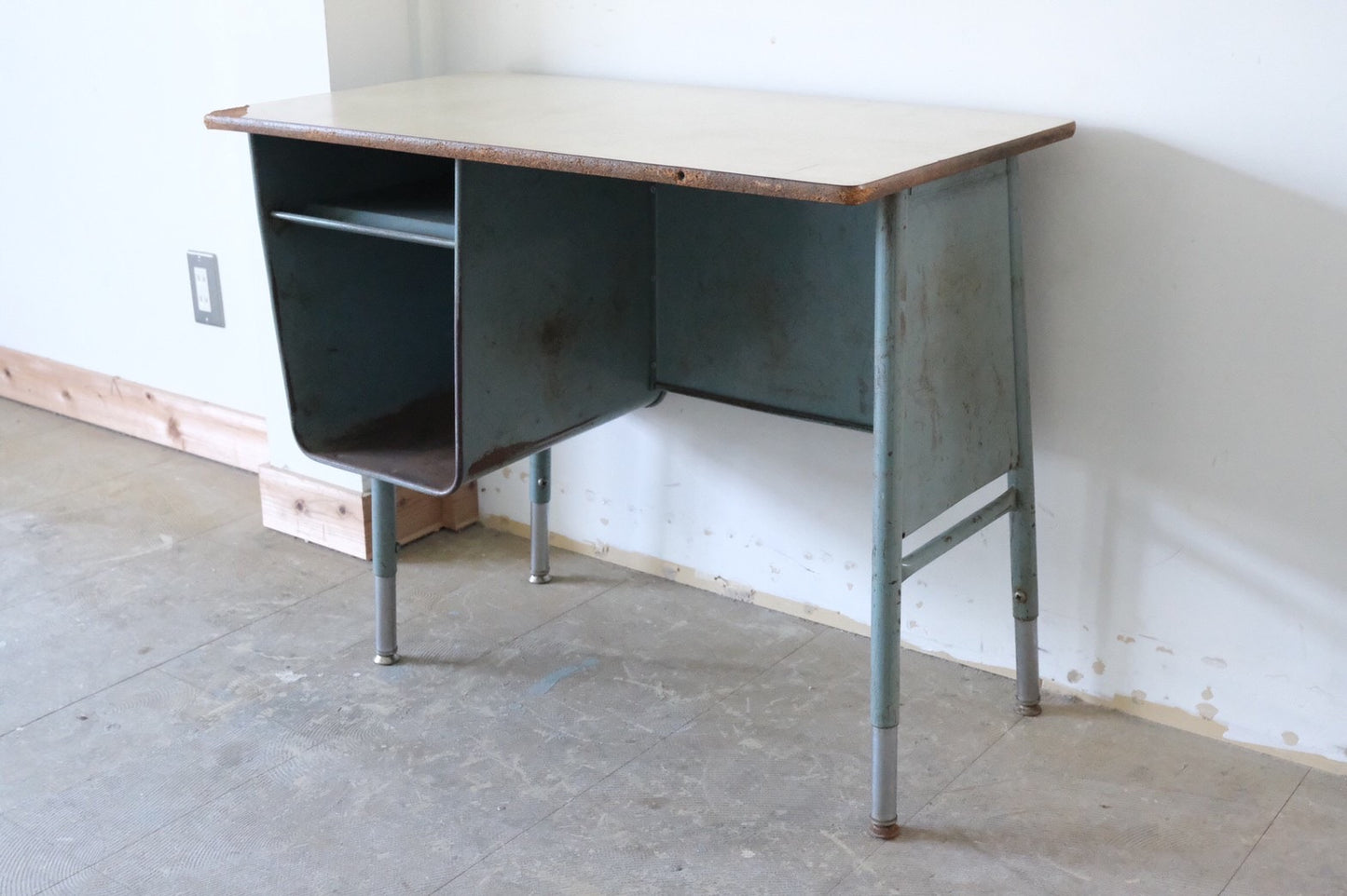【USA vintage】ビンテージデスク ブルー 作業台 片袖机 学習机