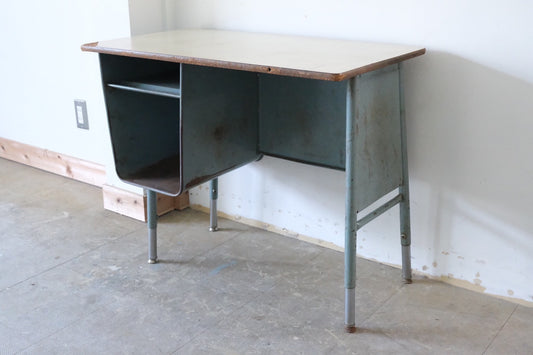 【USA vintage】ビンテージデスク ブルー 作業台 片袖机 学習机