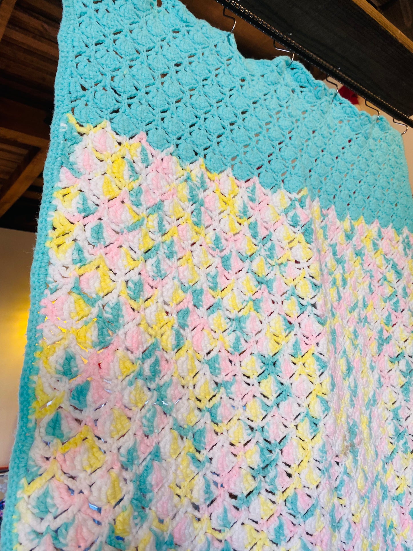 【1970s USA vintage】グラニーブランケット マルチカバー パステルカラー